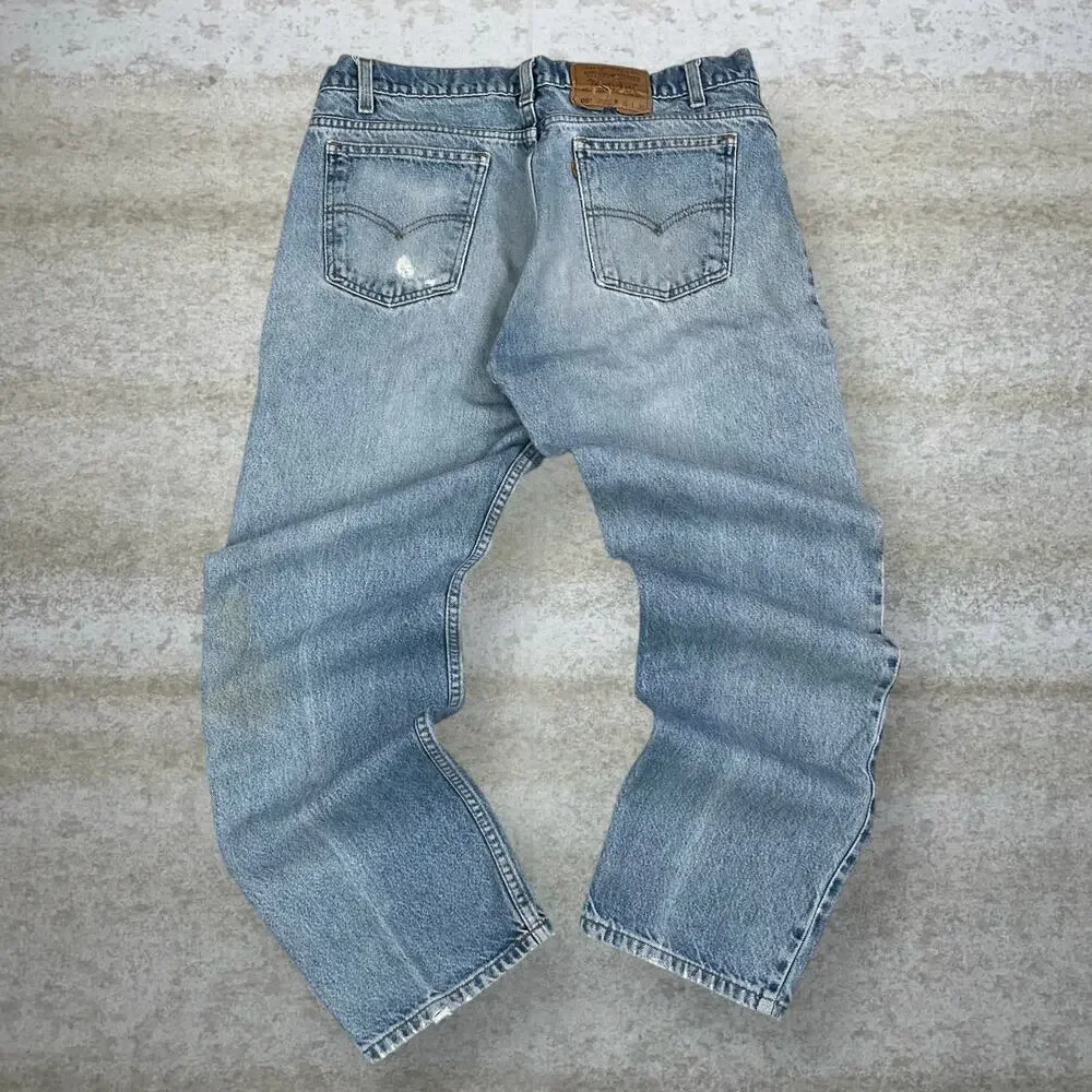 Vintage 90s Levis Jeans 505 36x30 Regular Straight Leg Fit Light Wash Orange Tab